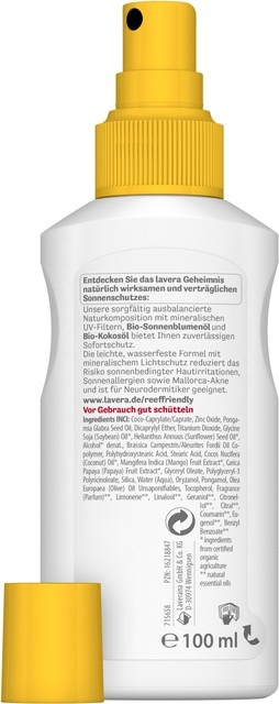 Actual product image Lavera Sensitive sun spray, SPF 30, 100ml (Sun spray, SPF 30, 100 ml)