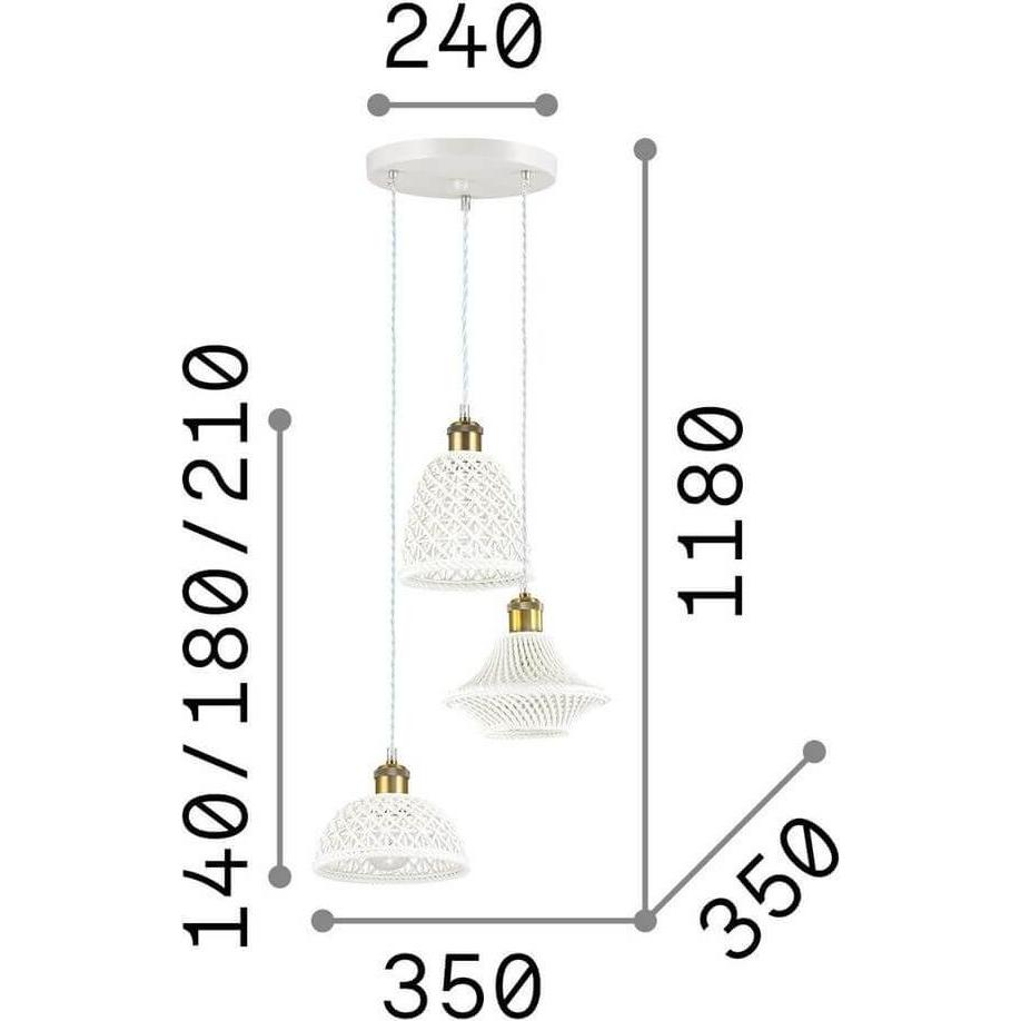 Thumbnail - Ideal lux, Pendelleuchte, LUGANO Pendelleuchte E27 3-fach ⌀350mm dimmbar Weiss 206875 (E27)