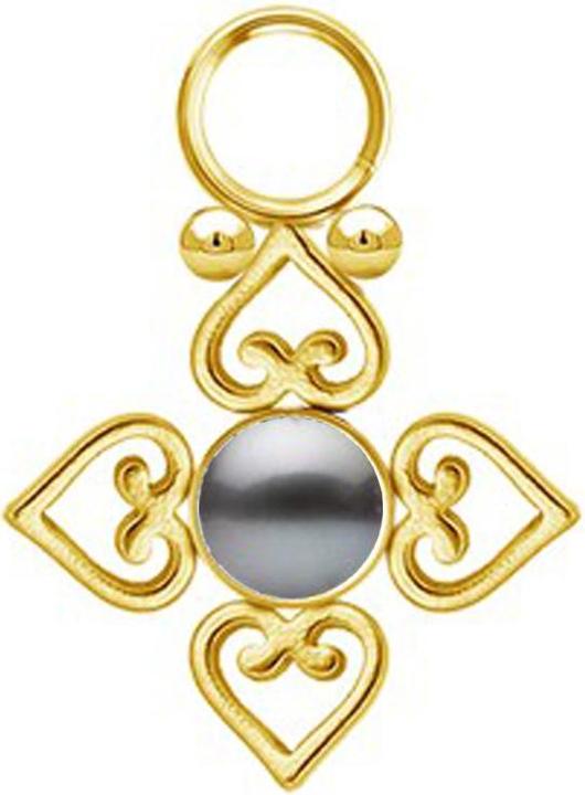 Image du produit Star Piercing Anhänger vergoldet Perle schwarz vier filigrane Herzen (sans laiton, Acier chirurgical 316L)