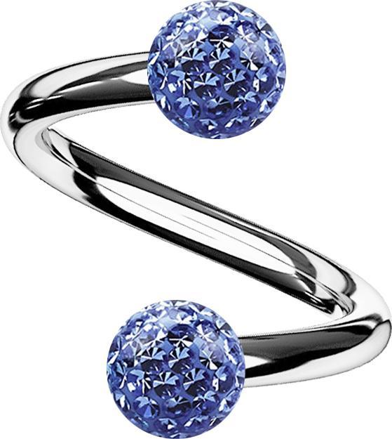 Actual product image Star Piercing Micro Spirale silber mit zwei Kristallkugeln hellblau Epoxy Schutzschicht (without brass, Titanium)
