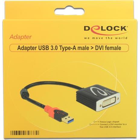 Thumbnail - Delock USB3.0 zu (DVI, 16 cm), Data + Video Adapter, Schwarz