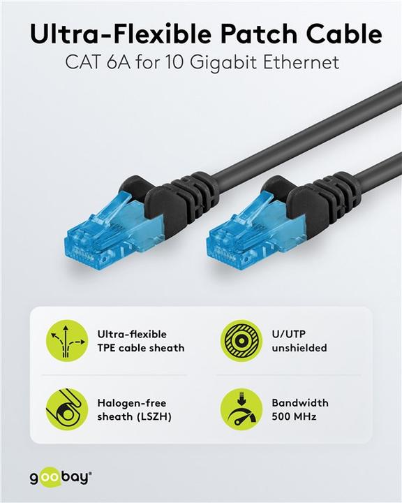 Produktbild Goobay CAT 6A Patchkabel U/UTP, schwarz (U/UTP, CAT6a, 1 m)