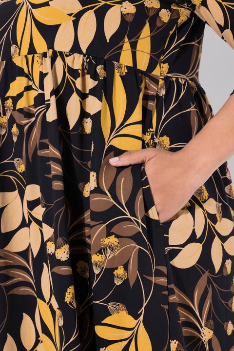Produktbild Ulla Popken Jersey-Maxikleid, A-Linie, Tunika-Ausschnitt, 3/4-Arm (60)