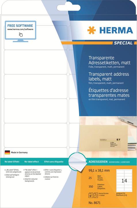 Productafbeelding HERMA Transparante adresetiketten A4