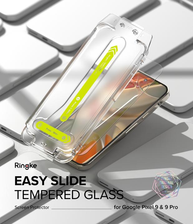 Actual product image Ringke Screen Protector for Pixel 9/9 Pro EASY SLIDE TEMPERED GLASS 2 pack, w installation Jig (2 Piece, Google Pixel 9)