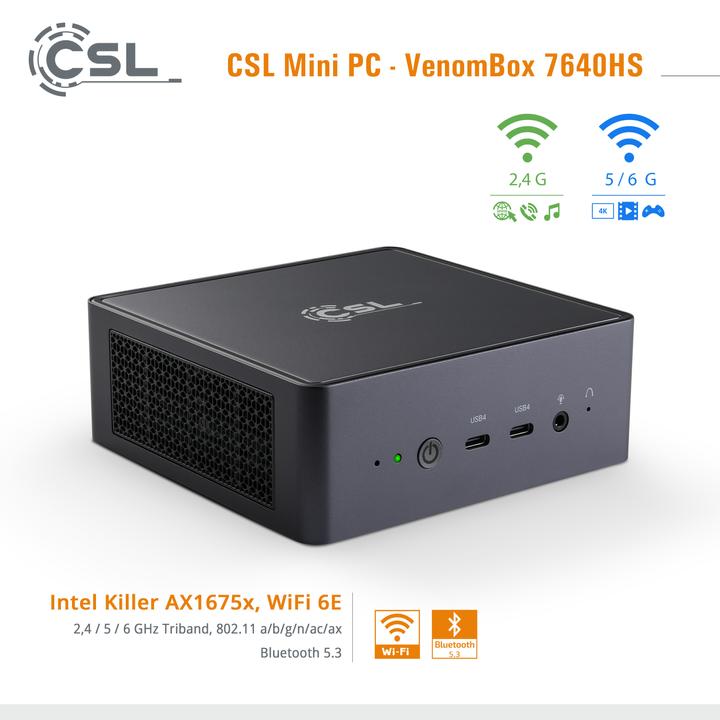 Actual product image CSL Mini-PC VenomBox 7640HS / 96GB / 2000 GB M.2 SSD / Windows 11 Home (AMD Ryzen 5 7640HS, 96 GB, 2000 GB, Radeon 760M)