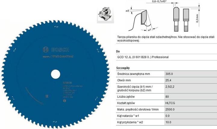 Produktbild Bosch Professional Zubehör Kreissägeblatt Expert for Stainless Steel, 305 x 25,4 x 2,5 x 80