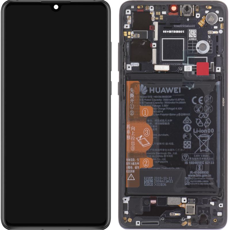Huawei Display Unit für P30, mit Akku, Schwarz (Huawei P30), Pièces de rechange pour appareils mobiles