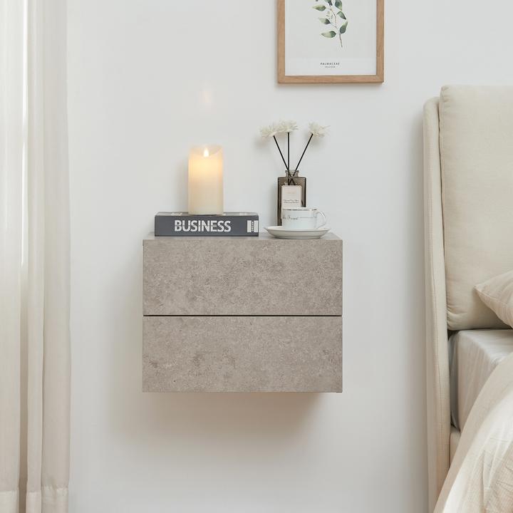 Produktbild En.Casa Nachttisch hängend Ampfing mit 2 Schubladen Betonoptik, hell (40 x 29 x 30 cm)