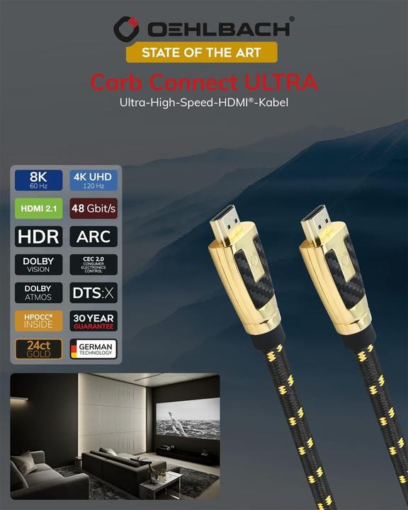 Produktbild Oehlbach Ultra High End HDMI 2.1 Kabel 8K 60Hz 4K 120Hz mit Hyperkristallinem Kupfer (7.50 m)