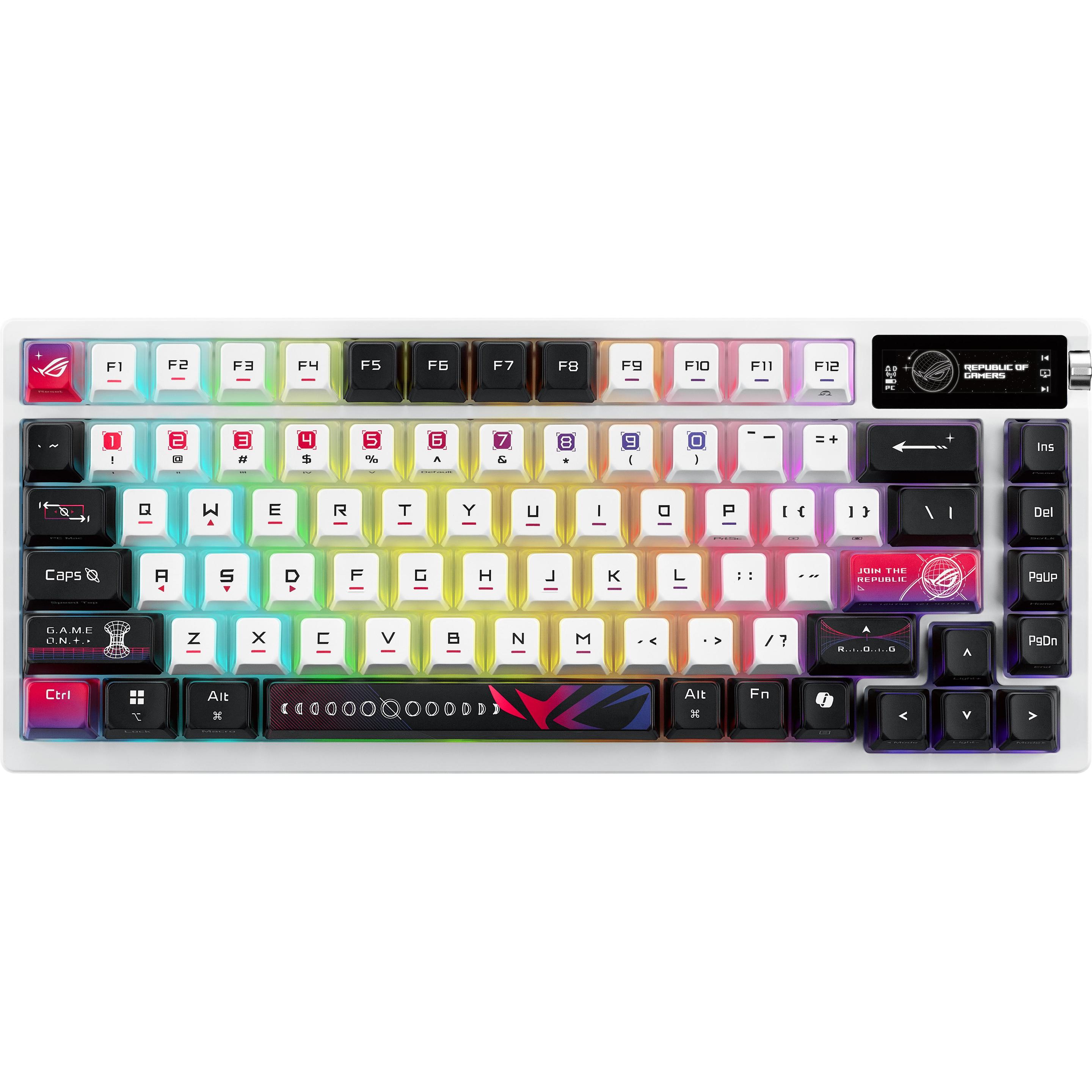 ASUS Teclado ROG Azoth X 75% RGB White (US, Kabelgebunden, Kabellos), Tastatur, Weiss, Schwarz