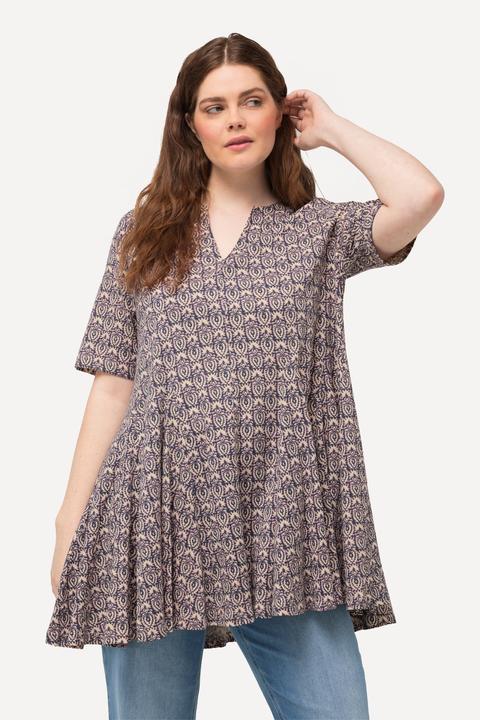 Immagine prodotto Ulla Popken Maglia lunga con pieghe godet, scollo a tunica e mezze maniche (50, 52)
