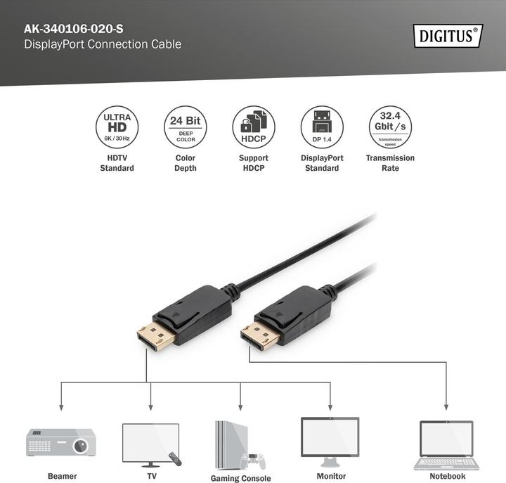 Actual product image Digitus DisplayPort — DisplayPort (2 m, DisplayPort, 1.4)