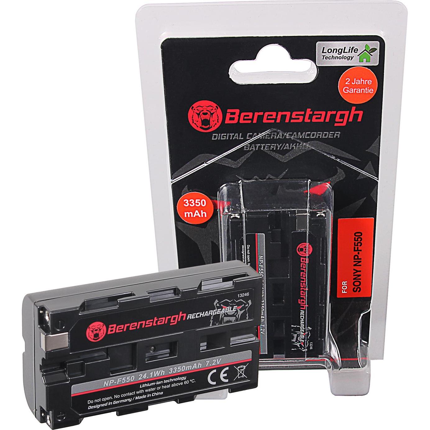 Berenstargh Akku f. Sony NP-F550 F330 F530 F750 F930 F920 F550 (Batteria della fotocamera), Alimentatore fotocamera, Nero