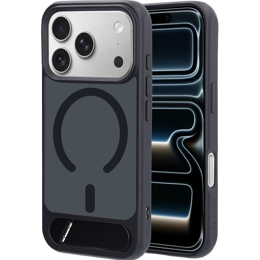 Mobiparts Hardcover Apple iPhone 17 Pro with Stand Function Satin Black (Magsafe Compatible) (Apple iPhone 17 Pro), Cover smartphone, Nero