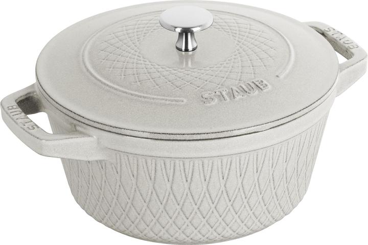 Productafbeelding Staub Twisted Cocotte 20 cm, rond, White Truffle, gietijzer 2,29 (20 cm, Braadpan + kasserol, Gietijzer)