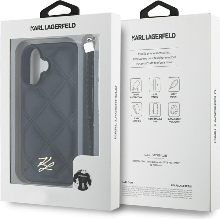 Produktbild Karl Lagerfeld Case Quilted Initial Logo & Chain Strap for iPhone 16 black (Apple iPhone 16)