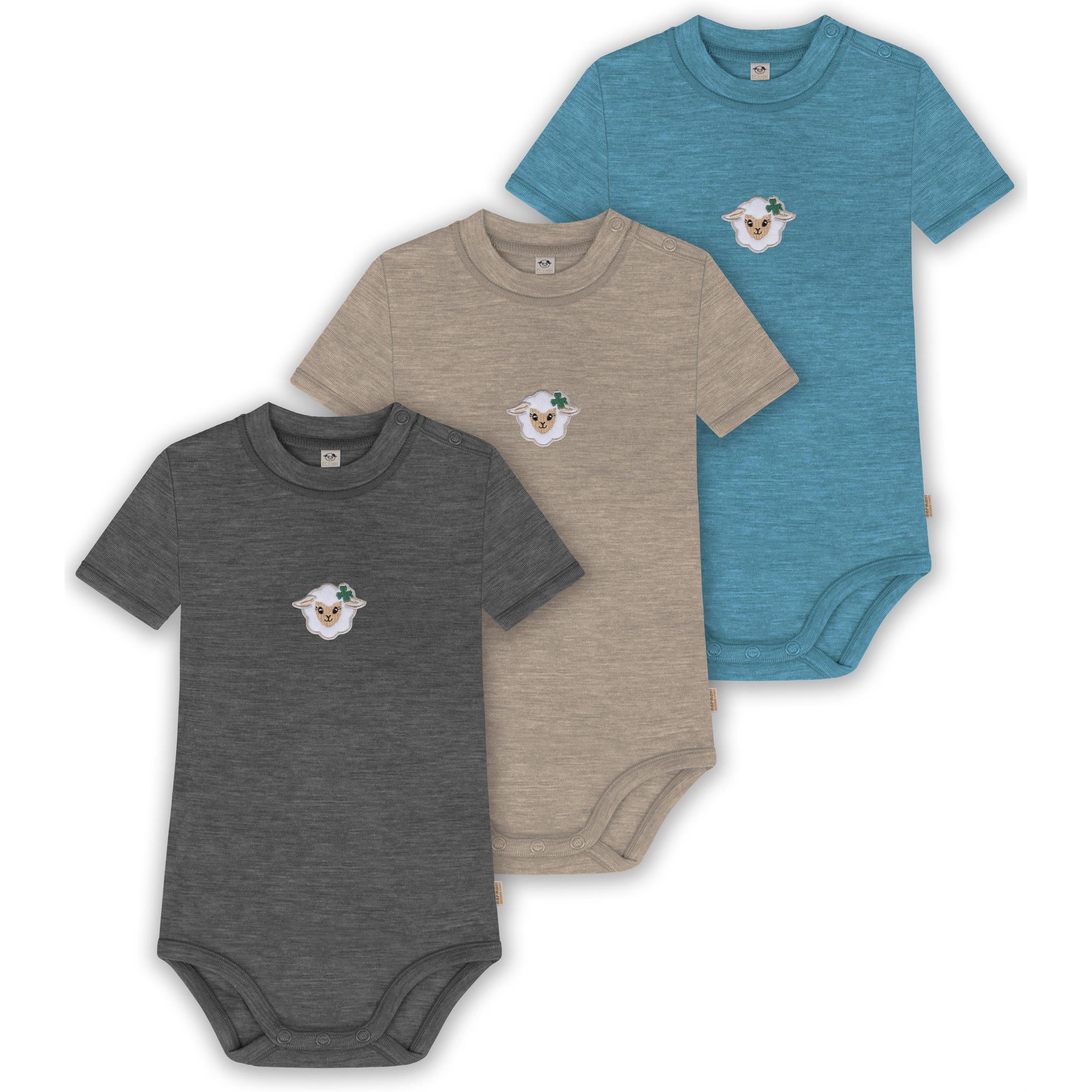 Normani, Herren, Body, 3er Set Baby Merino Kurzarmbody „Tihoi" - 9323, Blau, (68)