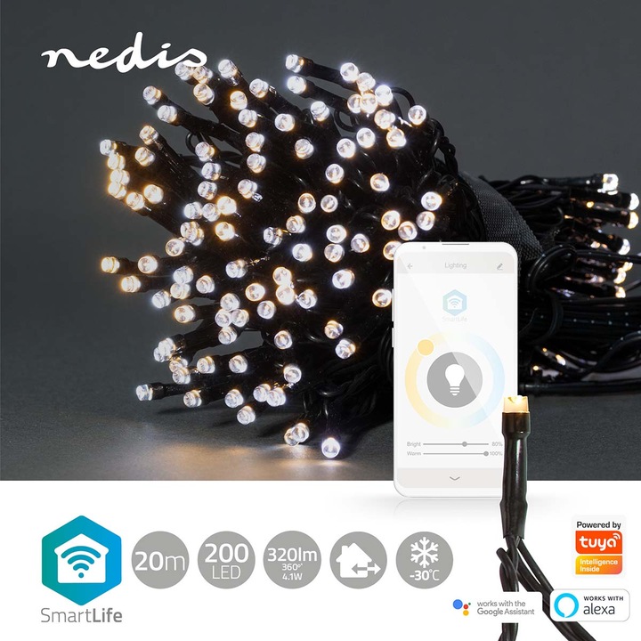 Image du produit Nedis SmartLife Décorative LED | Cordon | Wi-Fi | Blanc chaud à froid | 200 LED"s | 20.0 m | Andr (20 m)