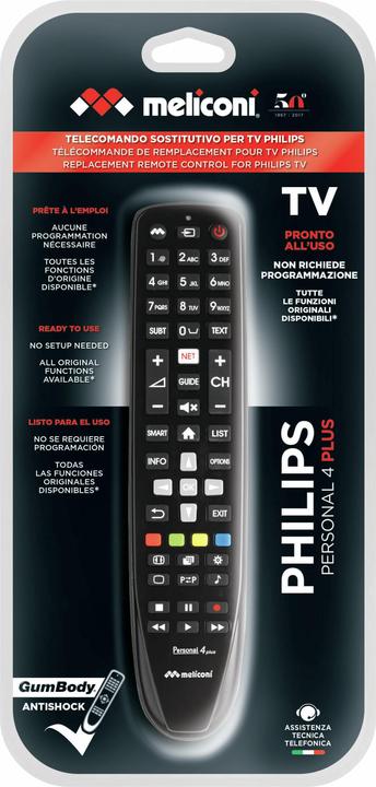 Actual product image Meliconi Gumbody Personal 4 plus IR Wireless TV Remote Control Buttons (Device-specific remote control, Infrared)