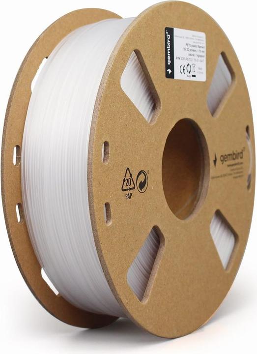 Productafbeelding Gembird Filamentcassette PETG smalle spoel (PETG, 1.75 mm, 1000 g, Wit)