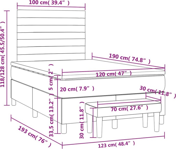 Produktbild VidaXL Bo x springbett mit Matratze 120 x 190 cm Stoff (120 x 190 cm)