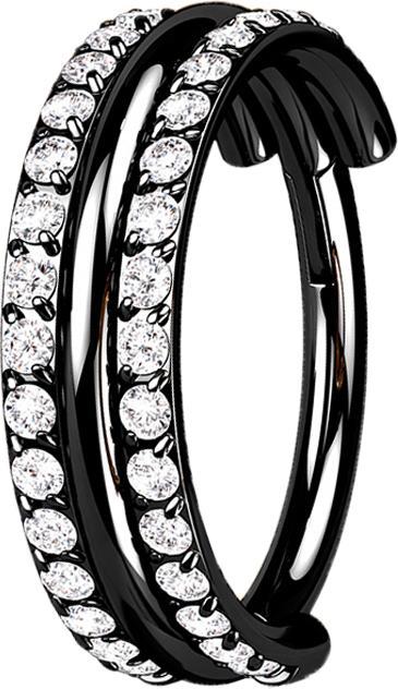 Immagine prodotto Star Piercing Anello Micro Segment incernierato nero a tre anelli con doppia fila di cristalli (Titanio, senza ottone)