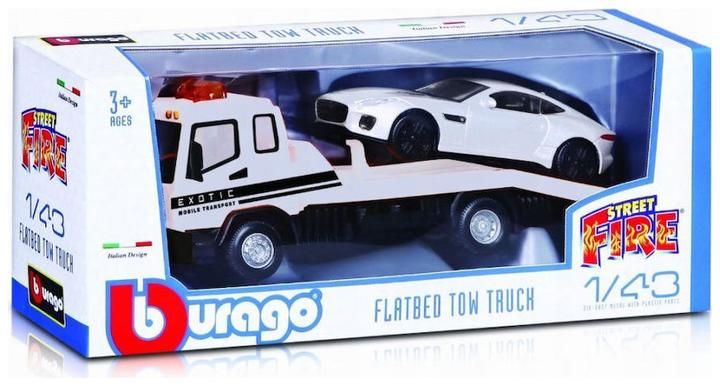 Actual product image Bburago 18/31419 Metal Street Fire scale 1:43 Official Jaguar F-Type v6 Dynamic with transport truck