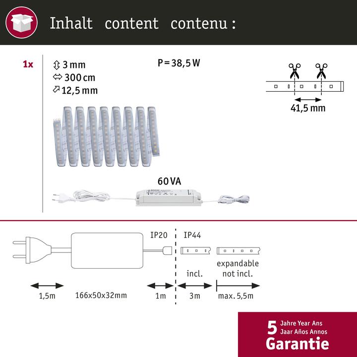 Image du produit Paulmann Kit MaxLED 1000 Stripe (Blanc chaud, 300 cm, Intérieur)