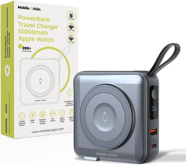 Immagine prodotto Mobile Origin Powerbank e caricatore da viaggio Cavo Lightning/USB-C MagSafe/AW/iPhone compatibile Powerbank (10000 mAh)