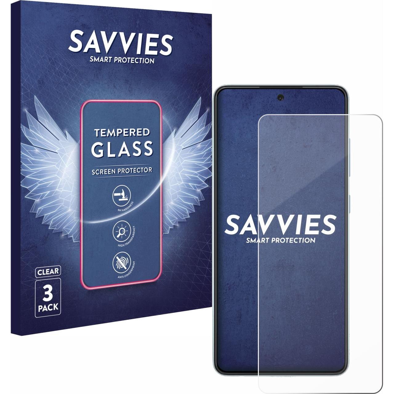 Savvies Panzerglas Hartglas Displayschutz (3 Stück, Samsung Galaxy A52 5G), Smartphone Schutzfolie, Transparent