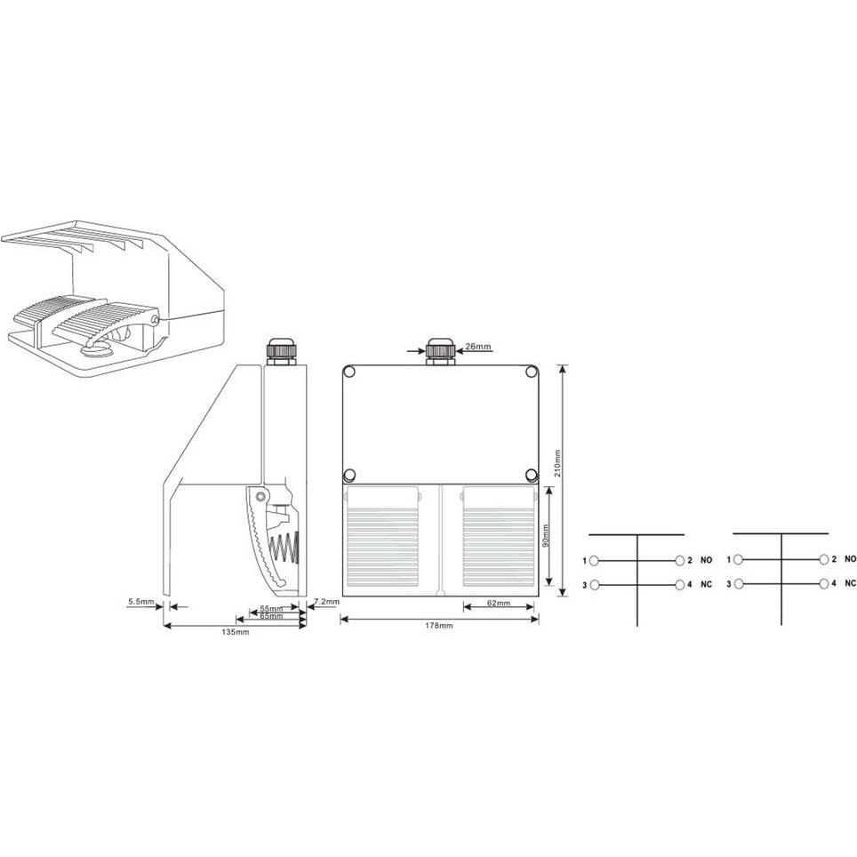 Thumbnail - Tru Components Fussschalter, Taster + Schalter, Gelb, Grau