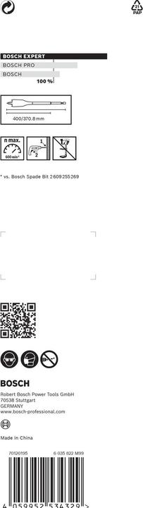 Actual product image Bosch Professional Zubehör EXPERT Self Cut Speed Flat Milling Drill, 40 x 400 mm (40 millimetres)