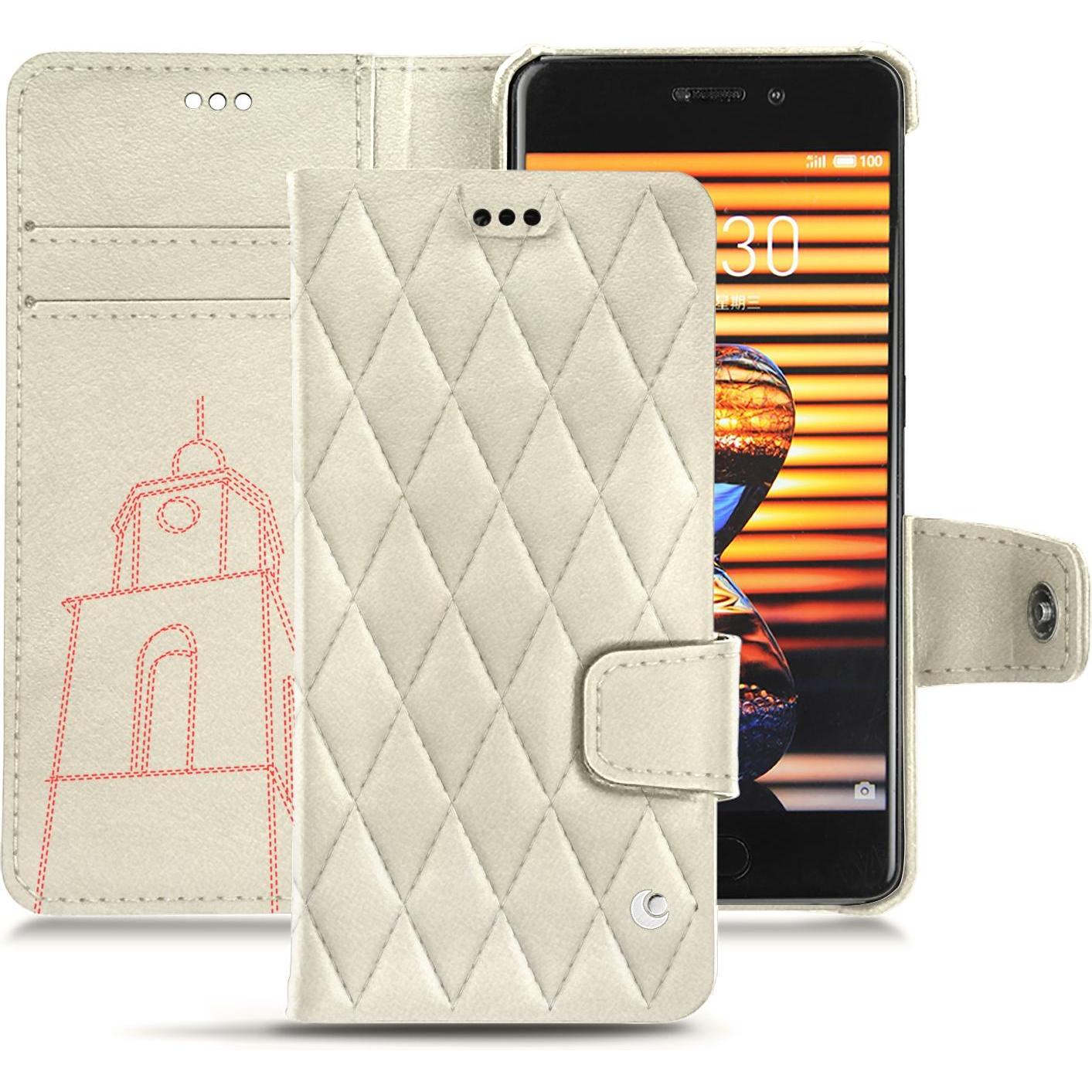 Noreve Lederschutzhülle Wallet (Meizu Pro 7), Smartphone Hülle, Weiss