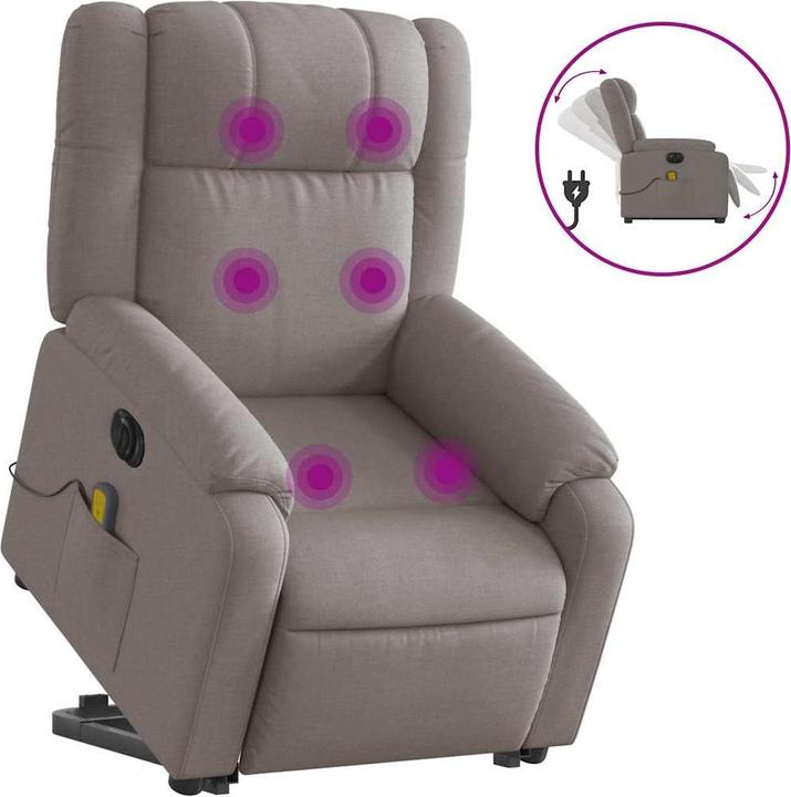 Immagine prodotto VidaXL Poltrona massaggiante Ausilio per la risalita Poltrona elettrica per TV Poltrona in tessuto Taupe