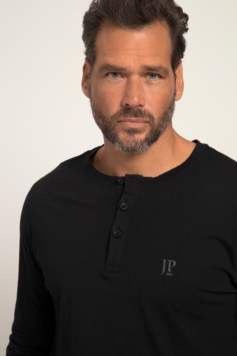 Actual product image JP1880 Henley, Basic, Top, Long-sleeve, Button placket, Up to 8XL (XXL)