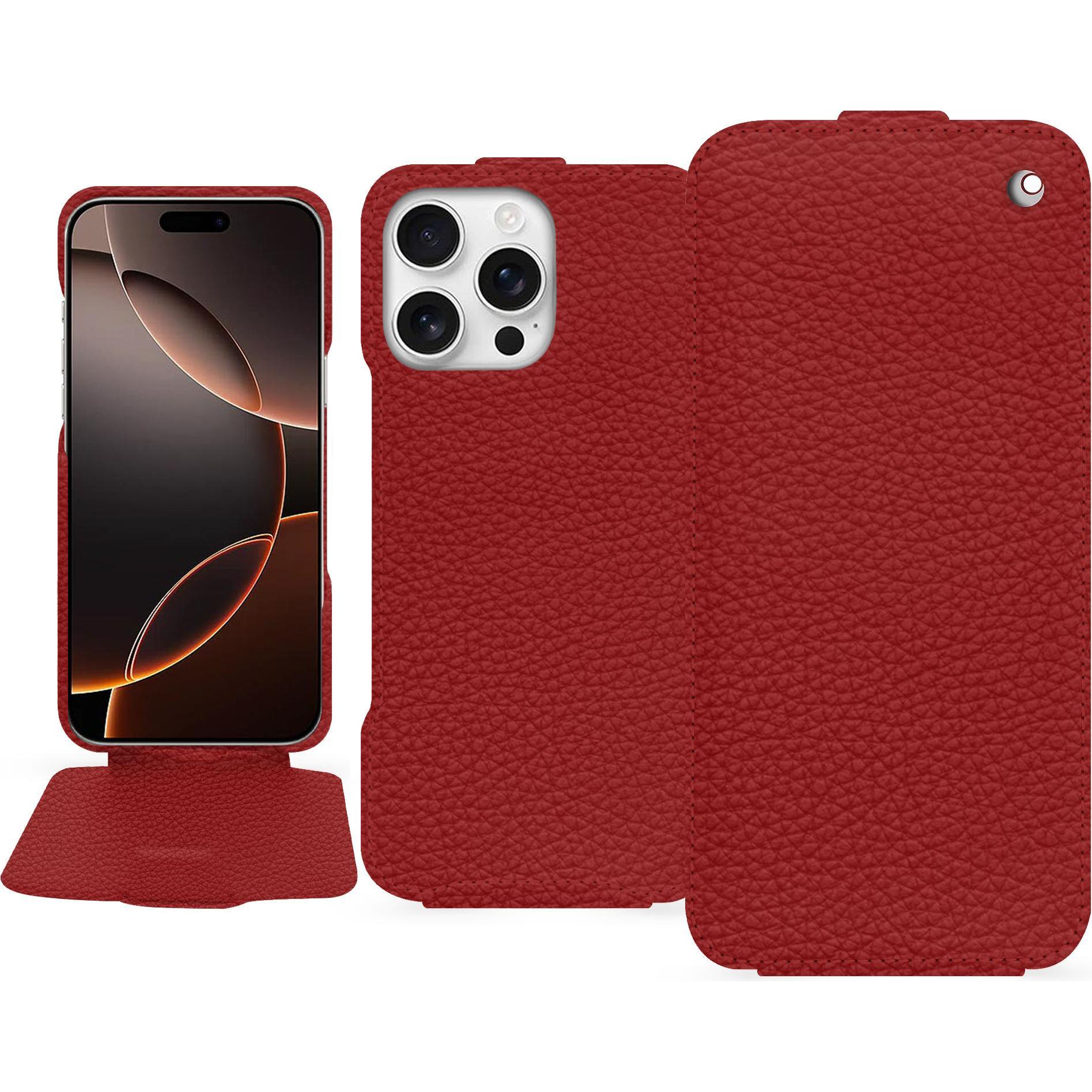Noreve Lederschutzhülle vertikal (Apple iPhone 16 Pro), Smartphone Hülle, Rot
