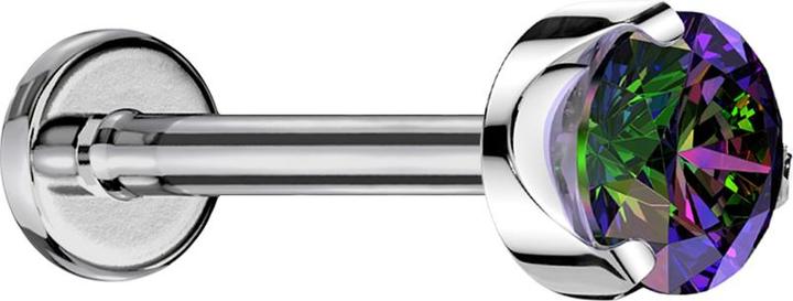Produktbild Star Piercing Micro Labret Innengewinde silber flach Kristall dunkel multicolor gefasst (ohne Messing, Titan)