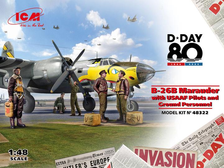Actual product image ICM B-26B Marauder with USAAF Pilots and Ground Personnel
