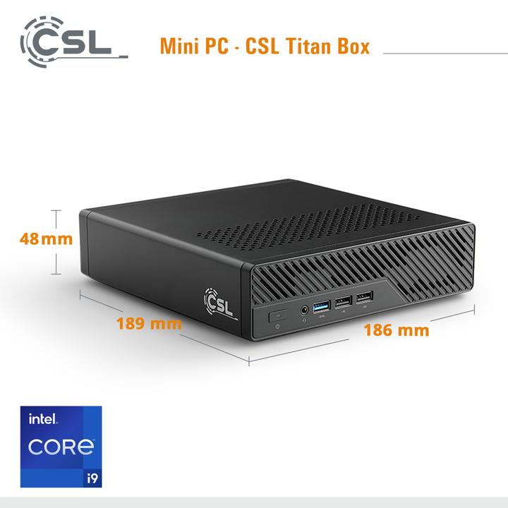 Actual product image CSL Mini-PC TitanBox i9-12900H / 8GB / 500 GB M.2 SSD / Windows 11 Pro (500 GB, 8 GB, Intel Core i9-12900H, Intel Iris Graphics)