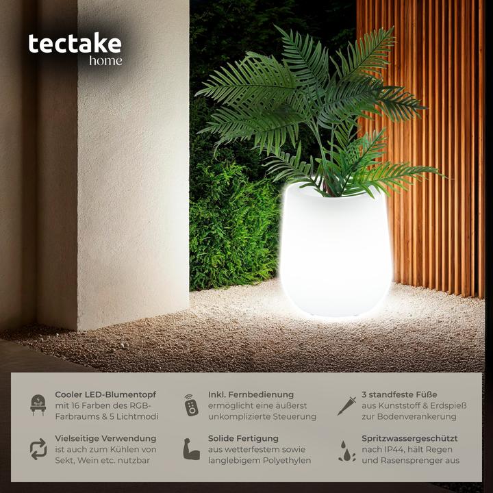 Actual product image tectake LED Flower Pot Luminous Courve Pot with Remote Control (38 x 38 x 44 cm)