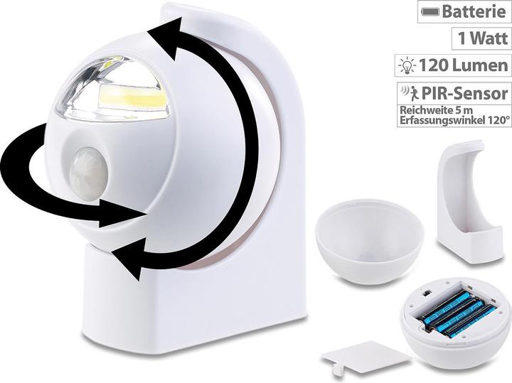 Image du produit Lunartec Lampe LED COB ultra-lumineuse avec capteur PIR (120 lm)
