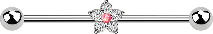 Produktbild Star Piercing Barbell silber Kristallblume silber Opal pink (Messing, Chirurgenstahl 316L)
