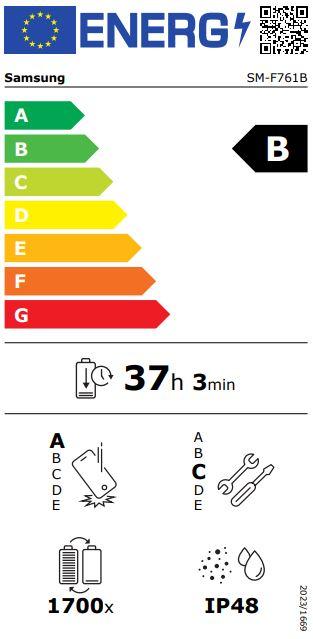 Label énergétique Samsung Galaxy Z Flip7 FE (128 Go, Noir, 6.70", SIM + eSIM, 5G)