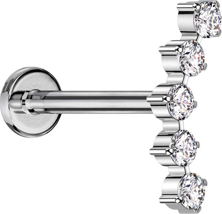 Actual product image Star Piercing Micro labret internal thread silver curved silver five round crystals silver (without brass, Titanium)