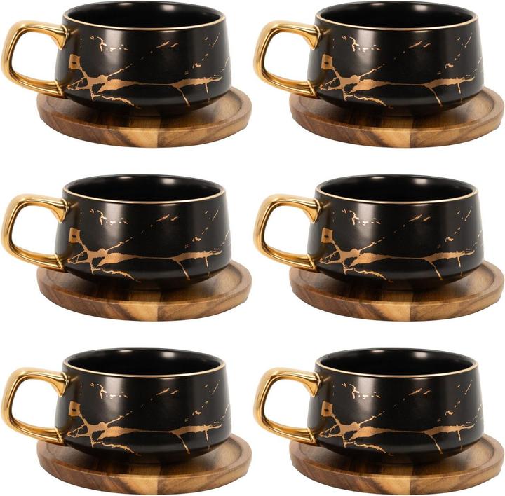 Image du produit Intirilife Tasse à thé avec soucoupe en bois (200 ml, 6 x)