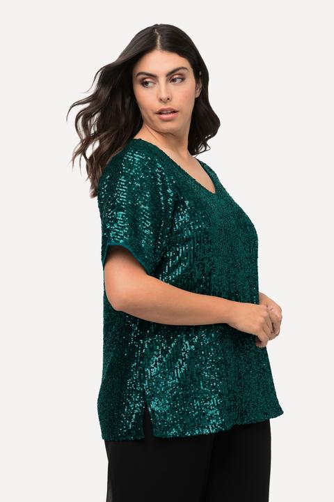 Produktbild Ulla Popken Pailletten-Shirt, Oversized, V-Ausschnitt, Halbarm (46, 48)