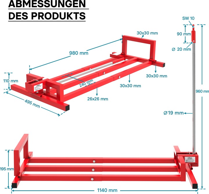 Actual product image Wiltec Lifting Device for Ride-on Mowers max 400kg incl. Adaptor, Lifter for Lawn Tractors, 35° Inclination (Lawn tractor, Garden machinery attachment)