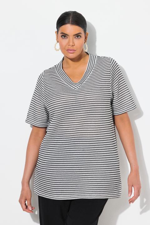 Actual product image Ulla Popken Striped Short Sleeve V-Neck Sweatshirt (56)