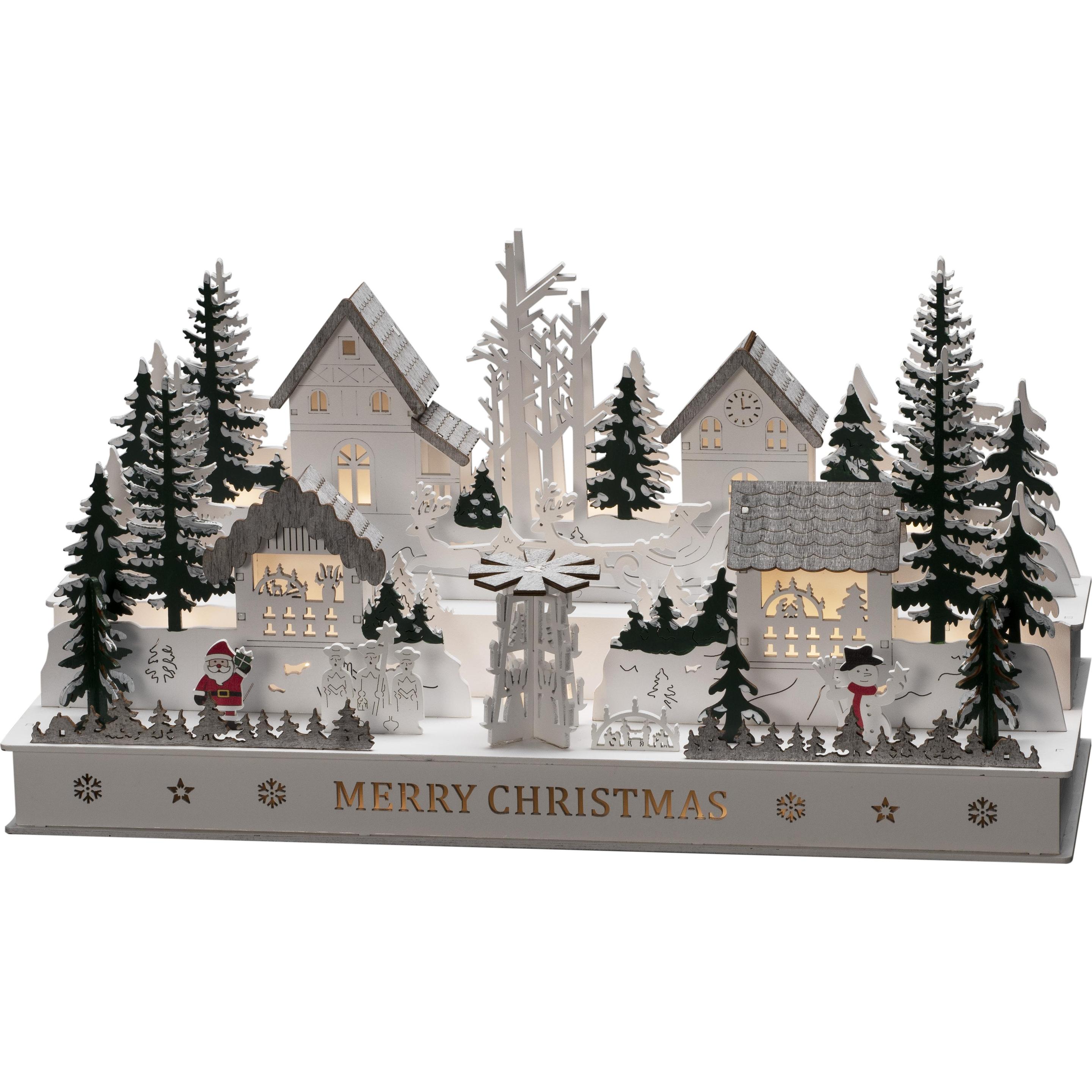 Konstsmide, Weihnachtsbeleuchtung, LED Holzsilhouette 'Dorf'